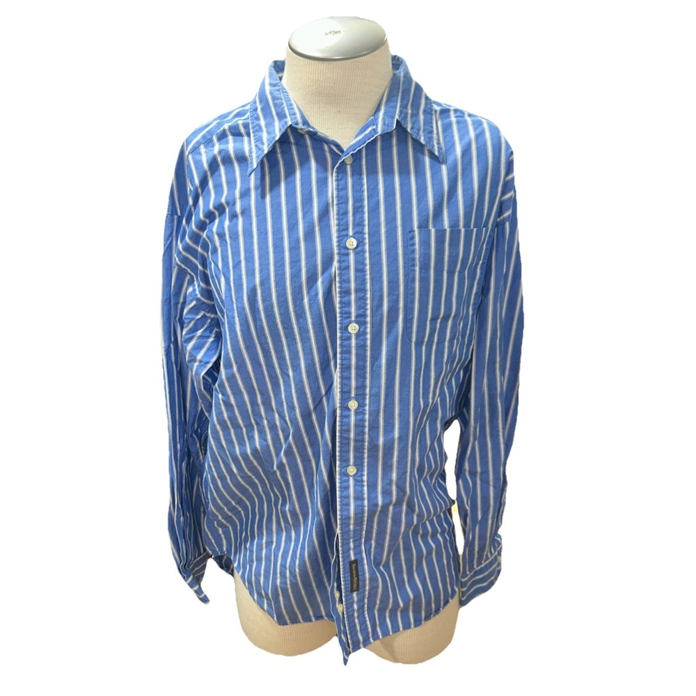 Bannana Republic Mens Shirt Large Blue White Strips Long Sleeves Button